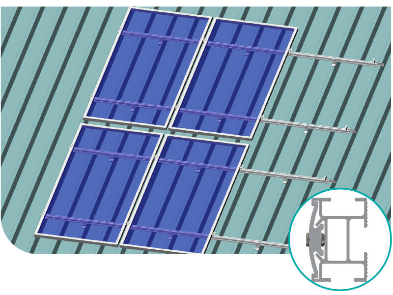 Zonnepaneel montage systeem voor schuine dak van metaal. 