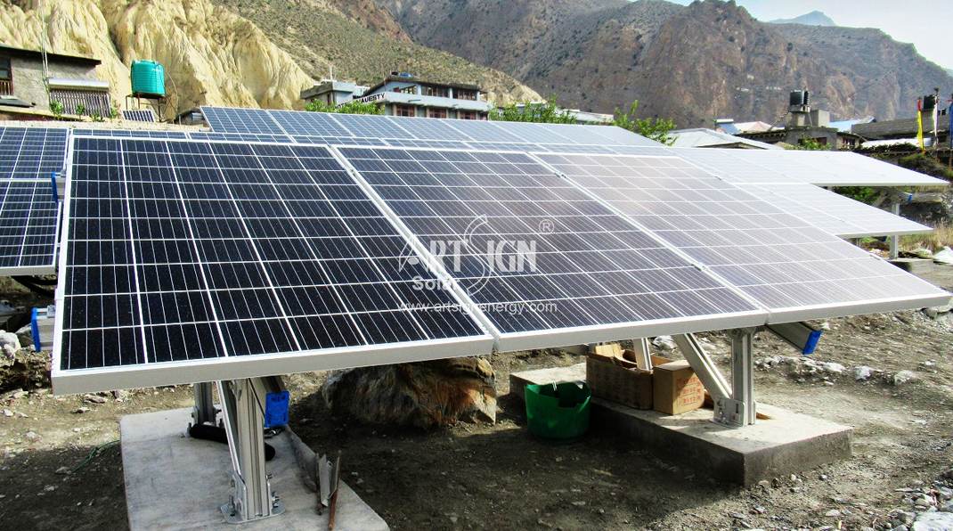 alle aluminium solar grondmontagesysteem project in Jomsom luchthaven